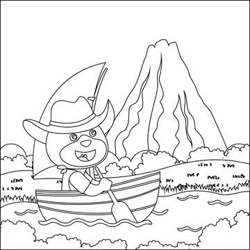 Vector cartoon illustration of cute bear  on sailboat with cartoon style. Stock Illustration