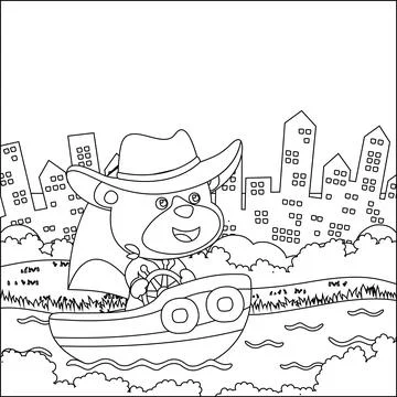 Vector cartoon illustration of cute bear  on sailboat with cartoon style. Stock Illustration