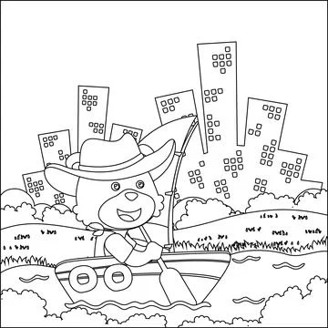 Vector cartoon illustration of cute bear on sailboat with cartoon style. Stock Illustration