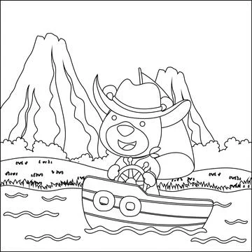 Vector cartoon illustration of cute bear on sailboat with cartoon style Stock Illustration