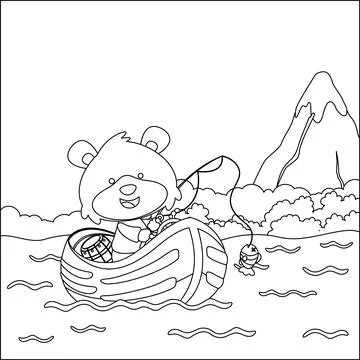Vector cartoon illustration of cute fox fishing on sailboat with cartoon Stock Illustration
