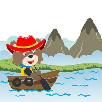 Vector cartoon illustration of cute fox sailing on sailboat Stock Illustration