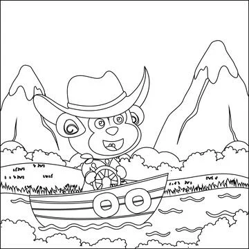 Vector cartoon illustration of cute monkey  on sailboat with cartoon style 스톡 일러스트