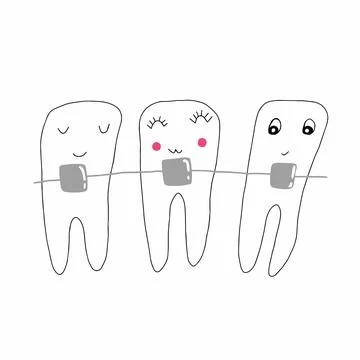Vector cartoon illustration of cute teeth braces, hand drawn, doodle Stock Illustration