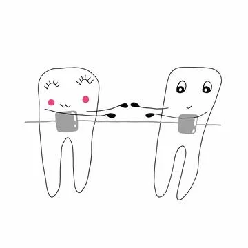Vector cartoon illustration of cute teeth braces, hand drawn, doodle Stock Illustration