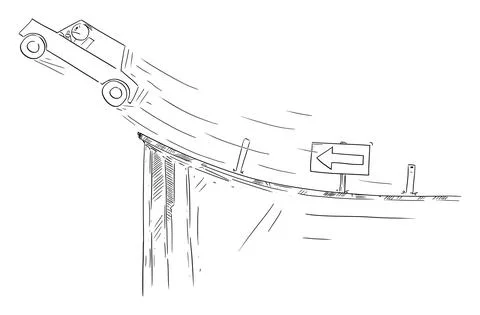 Vector Cartoon Illustration of Driver in Car Flying Out on Unexpected End of the Stock Illustration