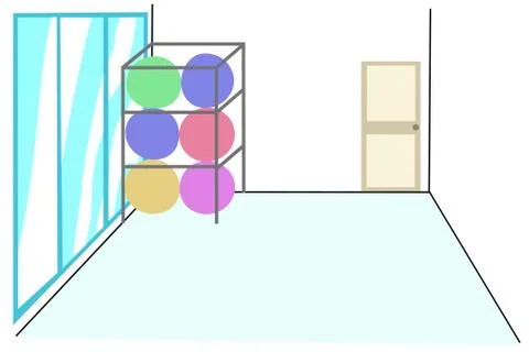 Vector cartoon illustration of an empty training hall with mirrors and balls for Stock Illustration