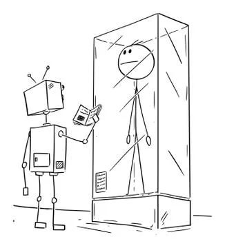 Vector Cartoon Illustration of Extinct Man or Male Human Being Exhibited in Stock Illustration