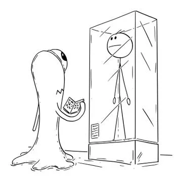 Vector Cartoon Illustration of Extinct Man or Male Human Being Exhibited in Stock Illustration