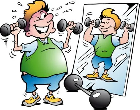 Vector Cartoon illustration of a Fat Motion Man making Fitness Stock Illustration
