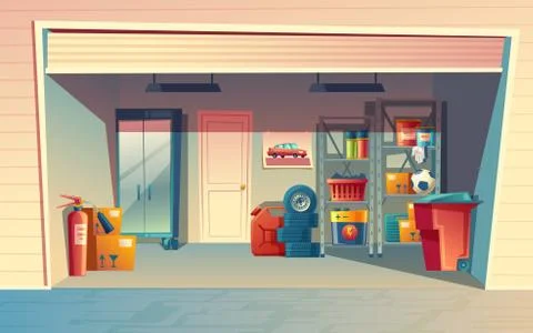 Vector cartoon illustration of garage interior Stock-Illustration