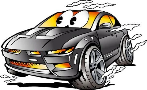 Vector Cartoon illustration of a grey Sports Car Mascot racing in full speed Stock Illustration