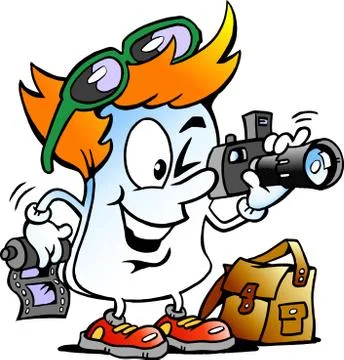 Vector Cartoon illustration of a Happy Editor Paper Photographer Mascot Stock Illustration
