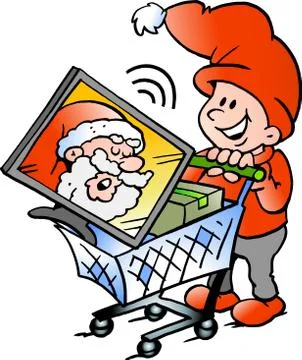 Vector Cartoon illustration of an happy Elf shopping Stock Illustration