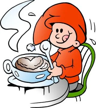 Vector Cartoon illustration of an happy Elf there is at a cafe Stock Illustration