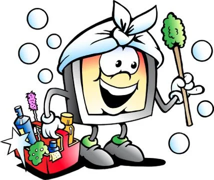Vector Cartoon illustration of a Happy Screen or Monitor Cleaner Mascot Stock Illustration
