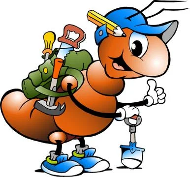Vector Cartoon illustration of a Happy Working Ant Stock Illustration