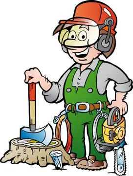 Vector Cartoon illustration of a Happy Working Lumberjack or Woodcutter Stock Illustration