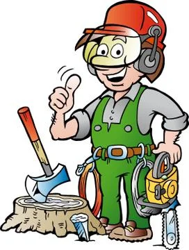 Vector Cartoon illustration of a Happy Working Lumberjack or Woodcutter givin Stock Illustration