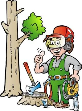 Vector Cartoon illustration of a Happy Working Lumberjack or Woodcutter givin Stock Illustration