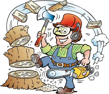 Vector Cartoon illustration of a Happy Working Lumberjack or Woodcutter who c Stock Illustration