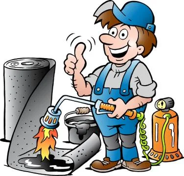 Vector Cartoon illustration of a Happy Working Roofer giving Thumb Up Stock Illustration
