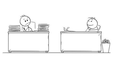 Vector Cartoon Illustration of Hard Working Office Worker or Businessman Looking 스톡 일러스트