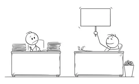 Vector Cartoon Illustration of Hard Working Office Worker or Businessman Looking 스톡 일러스트