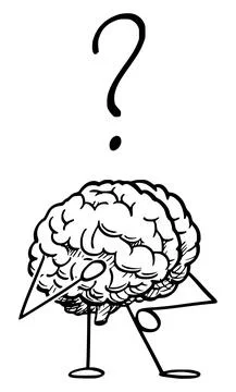 Vector Cartoon Illustration of Human Brain Character Thinking With Question Mark Stock Illustration