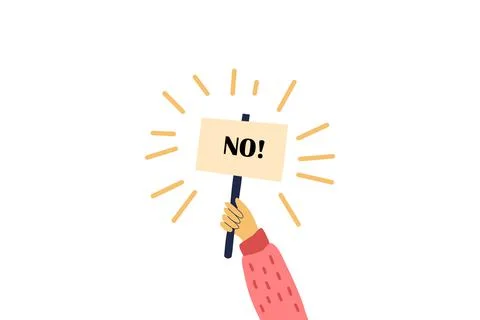 Vector cartoon illustration of human hand holding banner with hand doing no Stock Illustration