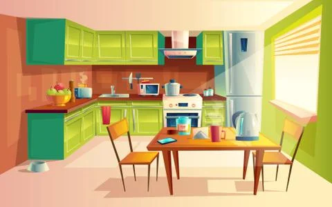 Vector cartoon illustration of kitchen interior Stock-Illustration