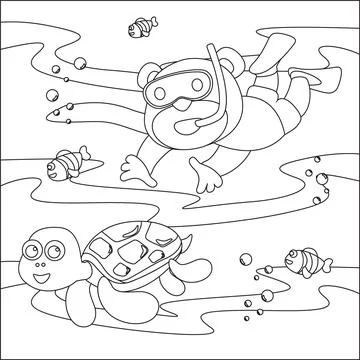 Vector cartoon illustration of little bear and turtle, with cartoon style イラスト素材