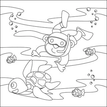 Vector cartoon illustration of little bear and turtle, with cartoon style イラスト素材