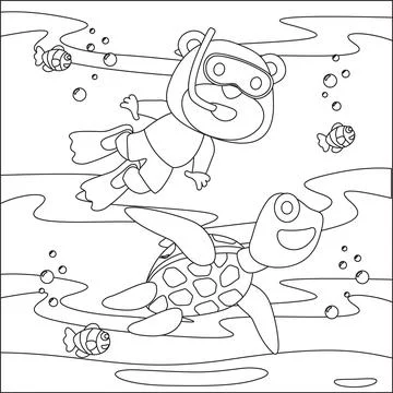 Vector cartoon illustration of little bear and turtle, with cartoon style イラスト素材