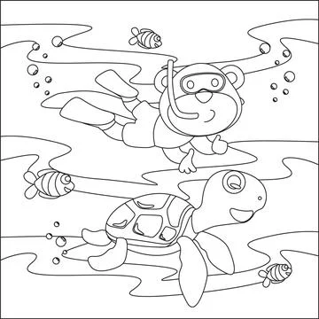 Vector cartoon illustration of little monkey and turtle, with cartoon style Stockillustratie
