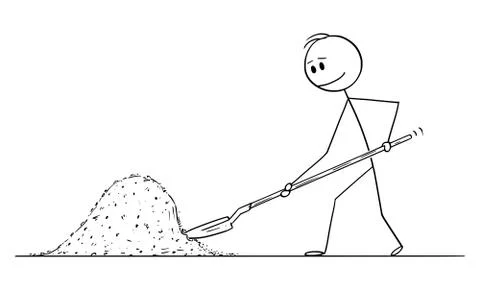 Vector Cartoon Illustration of Man or Construction Worker or Builder Shoveling Illustrazione stock