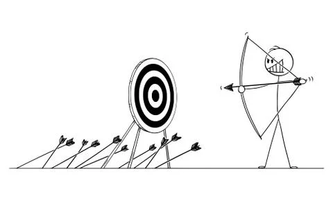 Vector Cartoon Illustration of Man or Businessman Shooting Arrow at Target with Stock Illustration
