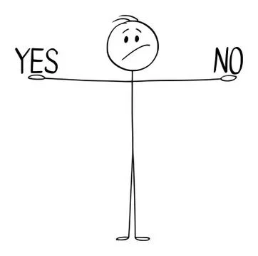 Vector Cartoon Illustration of Man or Businessman Deciding Two Options, Accept Illustrazione stock