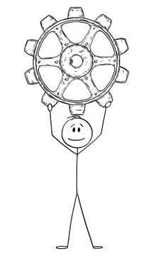 Vector Cartoon Illustration of Man or Businessman Holding Big Cogwheel, Cog or イラスト素材