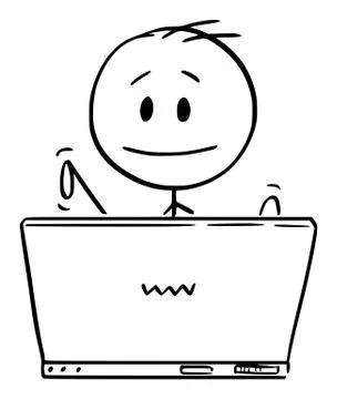 Vector Cartoon Illustration of Man or Businessman Working or Typing on Computer Stock Illustration