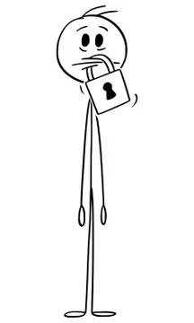 Vector Cartoon Illustration of Man With Padlock on His Mouth Illustrazione stock