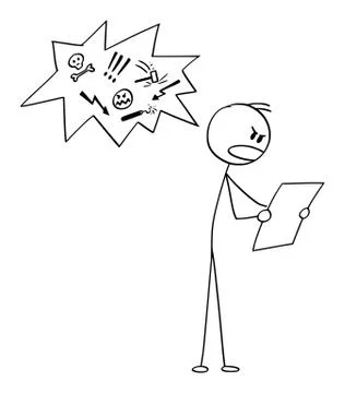 Vector Cartoon Illustration of Man Reading Document or Newspapers and Speaking Stock Illustration