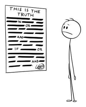 Vector Cartoon Illustration of Man Reading Censored Statement of the Truth Stock Illustration
