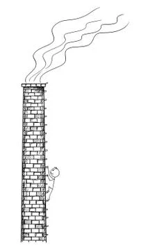 Vector Cartoon Illustration of Man, Worker or Ecologist Climbing old Factory Stock Illustration