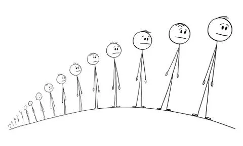 Vector Cartoon Illustration of Men or People Standing and Waiting in Long Queue Stock Illustration