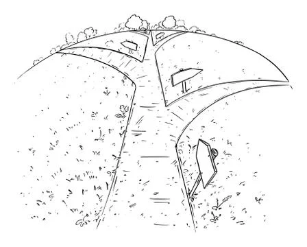 Vector Cartoon Illustration of the Path or Way Forward and Branching Through イラスト素材