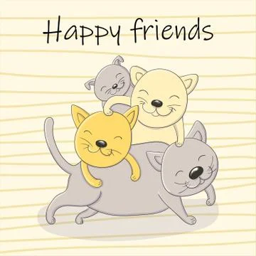 Vector cartoon illustration of playing kittens happy friends Stock Illustration