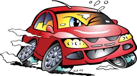 Vector Cartoon illustration of a red Sports Car Mascot racing in full speed Stock Illustration