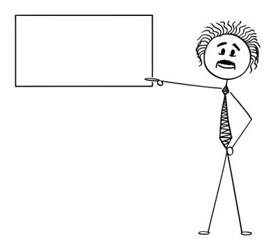Vector Cartoon Illustration of Scientist Albert Einstein Pointing at Empty Sign Stock Illustration