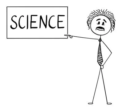 Vector Cartoon Illustration of Scientist Albert Einstein Pointing at Science Stock Illustration